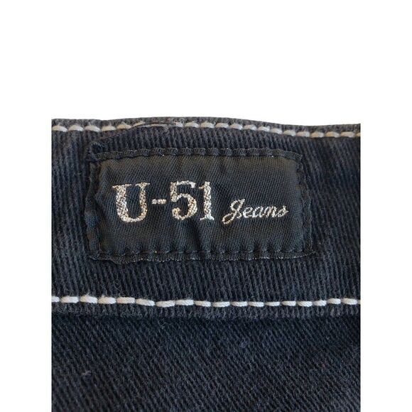 U-51 Juniors Low Rise Jeans 9/10 Black Chic Stretchy Thick Stitching Hip Hop - Picture 8 of 8